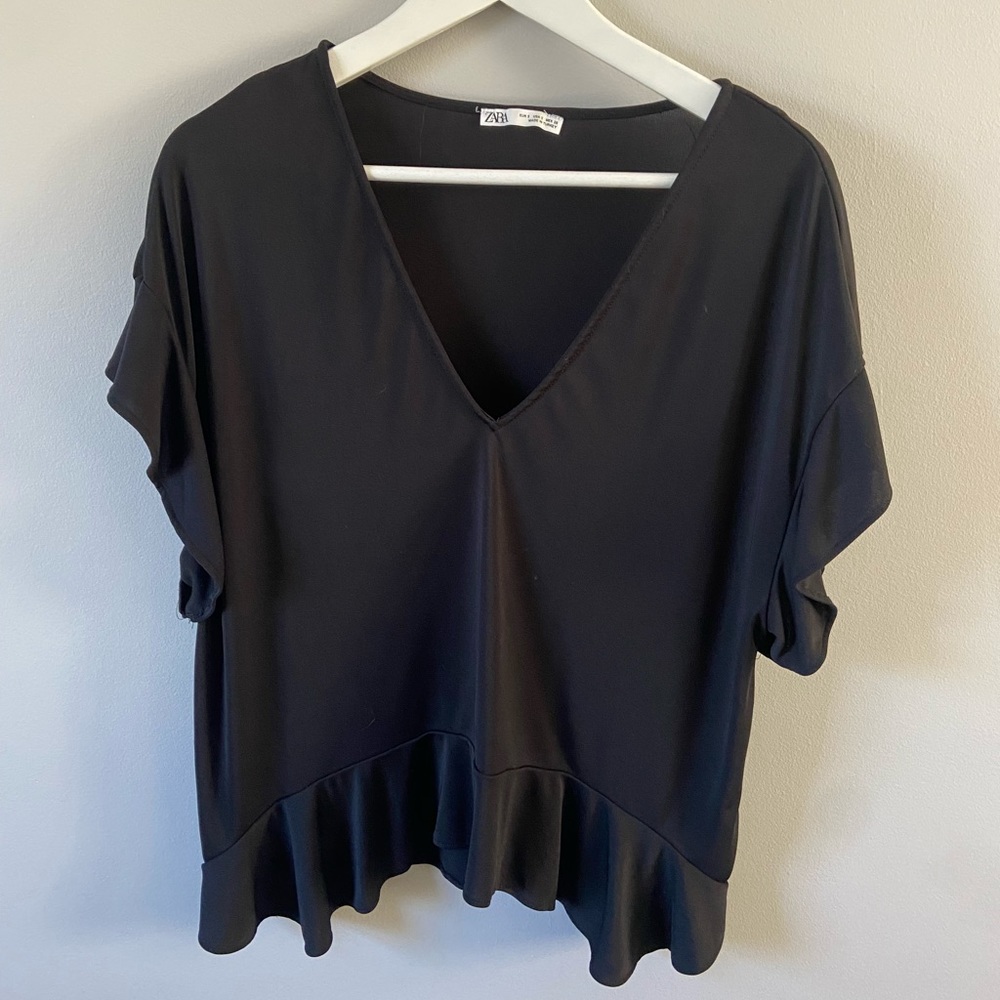 Zara black ruffle blouse v neck women’s